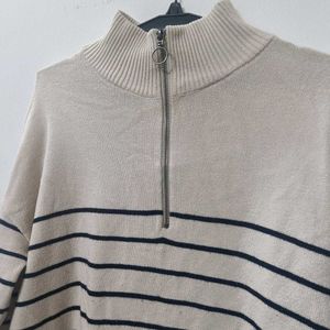 Cream Knit Striped Sweater