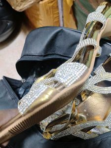 Sparkling Embellished Gold Sandals