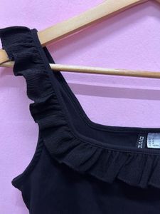 Black Ruffle Square Neck Tank Top