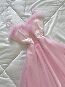 baby pink fur mini asymmetrical babydoll dress