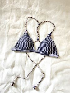 Navy &amp; White Striped Bikini Top