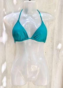 I. Teal Textured Triangle Bikini Top