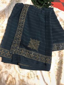 Elegant Dark Blue Saree with Golden Border