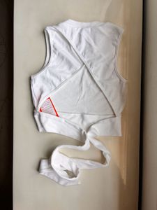 Urbanic White Backless Crop Top with Tie-Back