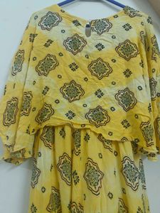 Yellow Printed Cape Maxi Dress