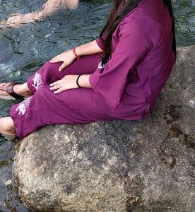 Purple co-ord set with White Leaf Embroidery