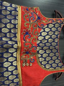 Blue &amp; Gold Brocade Saree