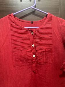New Red Linen  Kurti For Ladies