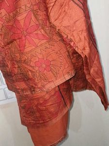 Vibrant Orange Saree with Floral Print