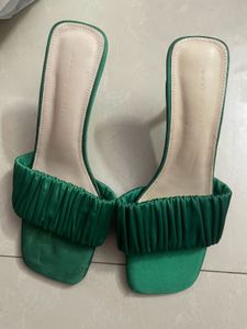 Stylish Green Ruched Heeled Sandals
