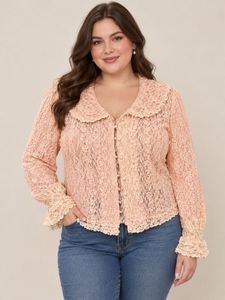 Plus size  Lace Button-Up Blouse