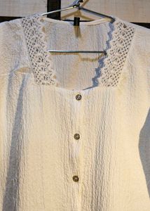 Chic White Lace Trim Square Neck Top