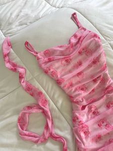 Pink Floral Bodycon mini Dress with sash