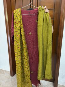 Maroon Kurta Set with Mustard Dupatta