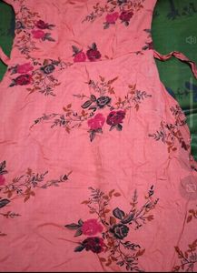 Peach Floral Print Kurta with Belt