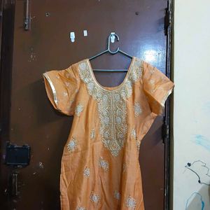 Orange Embroidered Kurta Set with Dupatta