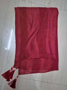 Elegant Red Shimmer Scarf with Tassels