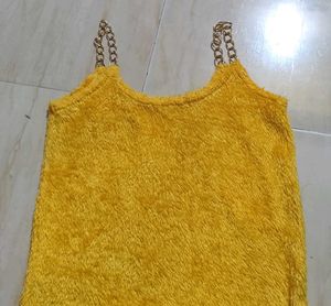 Yellow Faux Fur Cami Top with Chain Straps