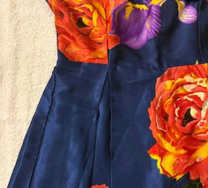 Stunning Floral Print Navy Blue Dress
