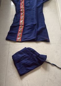 Elegant Navy Blue Embroidered Kurta set