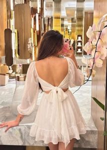 White Puff Sleeve Flowy Mini Dress