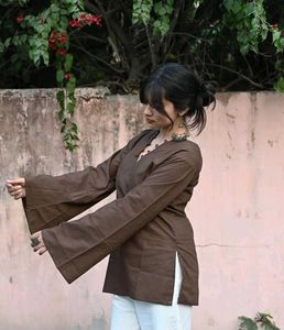Brown Kurti with Flared Sleeves