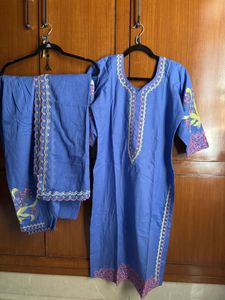 Beautiful Blue Embroidered Farshi Kurta Set
