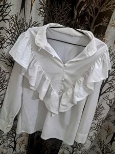 Korean White Ruffle Shirt