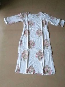 White Kurta with Pink Floral Print
