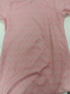 Pink Printed Kurta with Grey Neckline