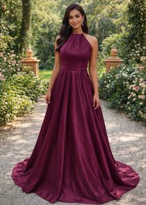 Elegant Burgundy Halter Neck Maxi Dress