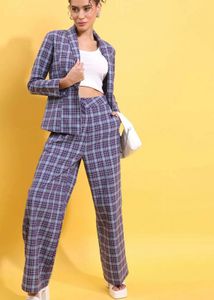 Plaid Blazer and Pants Set