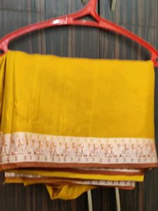 Beautiful Yellow Floral silk Saree with blouse
