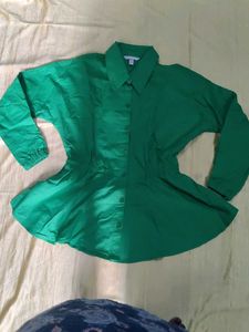 Green Button-Up Peplum Top