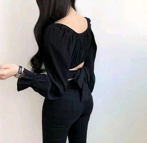 Trendy black wrap up crop top
