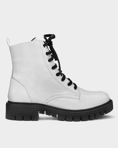 White Patent Lace-Up Combat Boots