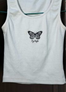 White Butterfly Graphic Tank Top