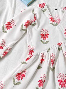 ( Anouk ) white short kurta with red floral print