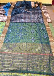 blue organza saree