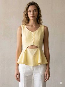 Chic Yellow Cutout Peplum Top