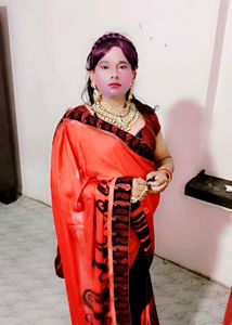 Vibrant Red &amp; Black Saree with blouse