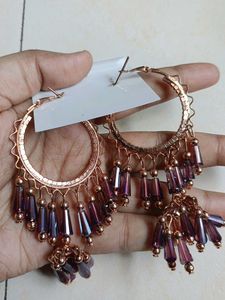 Boho Hoop Earrings with Purple Beads