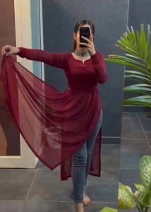 Maroon High Slit Kurta