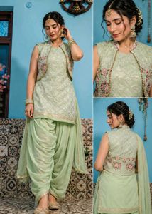 Beautiful Mint Green Embroidered Patiala Suit with