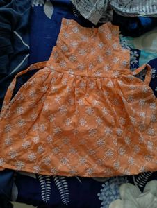 Orange Embroidered Cotton Dress - Size 20
