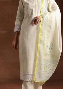 Libas White &amp; Yellow Embroidered Kurta set