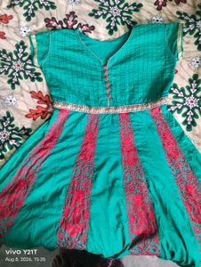 Green Embroidered anarkali kurti
