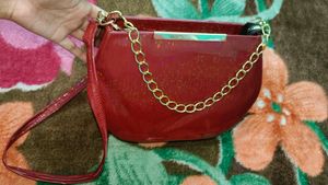 Red Baugette Shimmering Stylish Party Wear Sling Bags