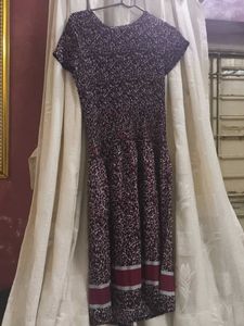Vintage Burgundy Abstract Print Maxi Dress