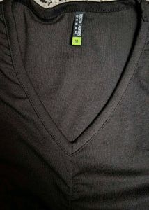 Ruched V-Neck Black Top